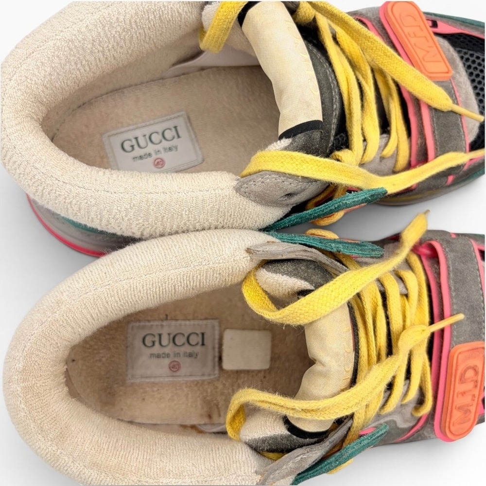 Gucci Ultrapace Mid Top Sneakers 40 Retro Neon Multi Color Suede Luxury Shoe - Picture 8 of 10